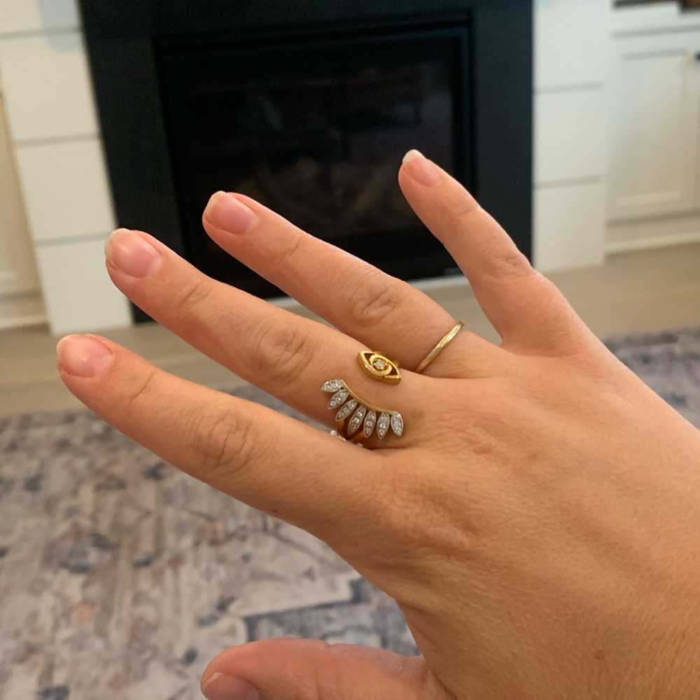 Mers evil eye adjustable gold and crystal ring